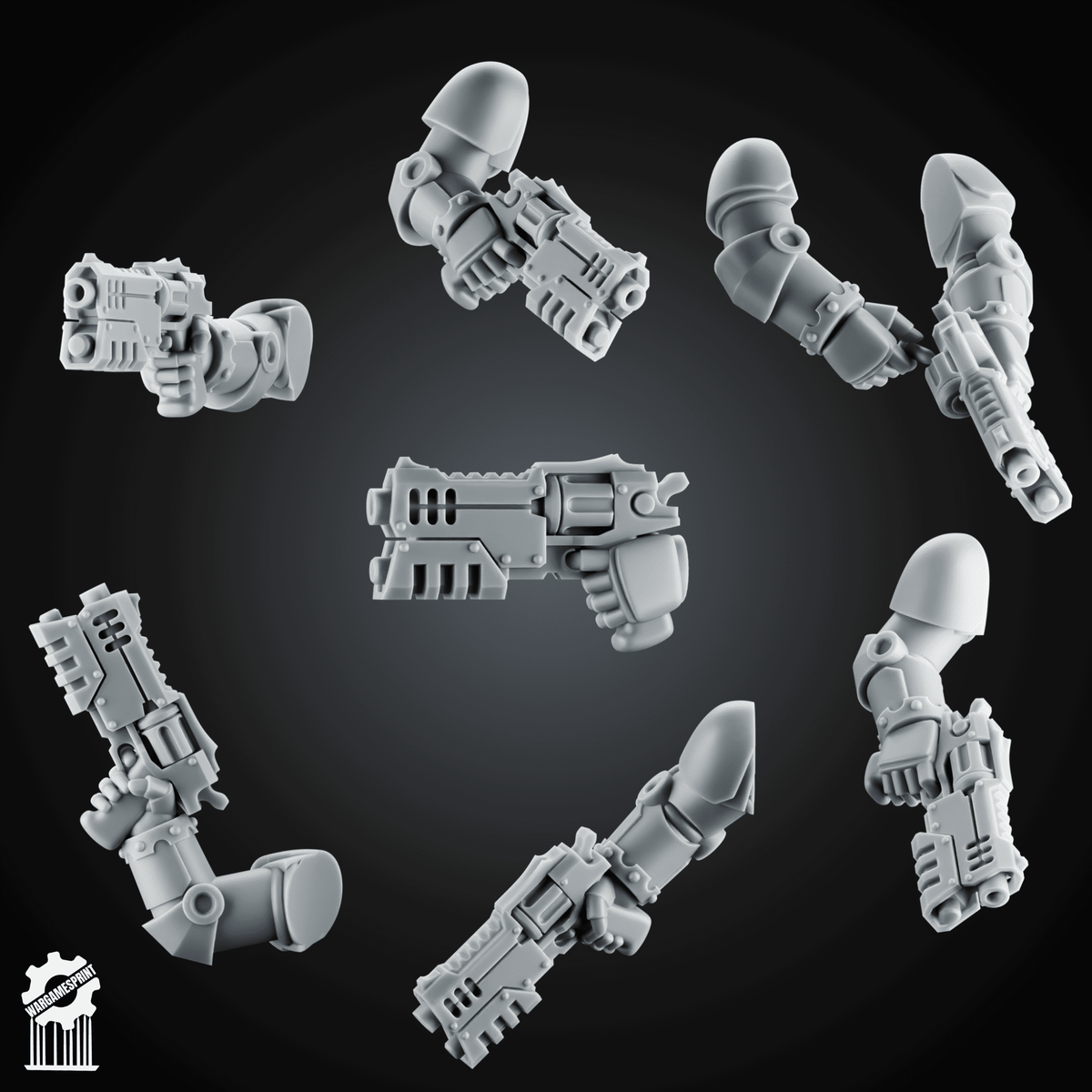Grimdark Heavy Revolver Kit + 5 Dynamic Arms – Heroic 32mm Scale - resin bit - Sharkass