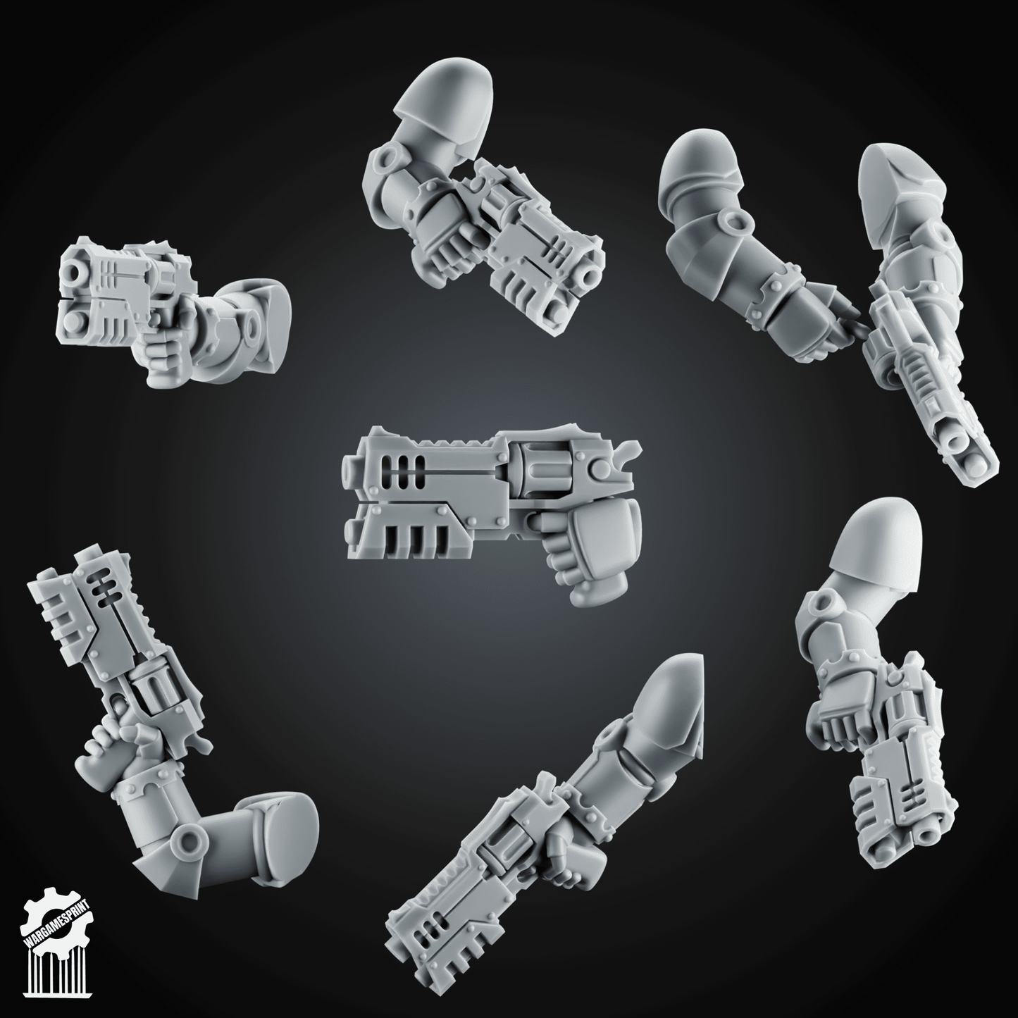 Grimdark Heavy Revolver Kit + 5 Dynamic Arms – Heroic 32mm Scale [Supported]