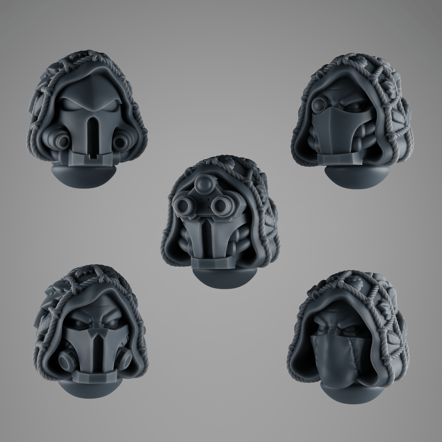 SET 6 - 5 Rapt’ops Tactical Heads – Jungle Recon Warrior Bits with Visors & Bandanas – 32mm