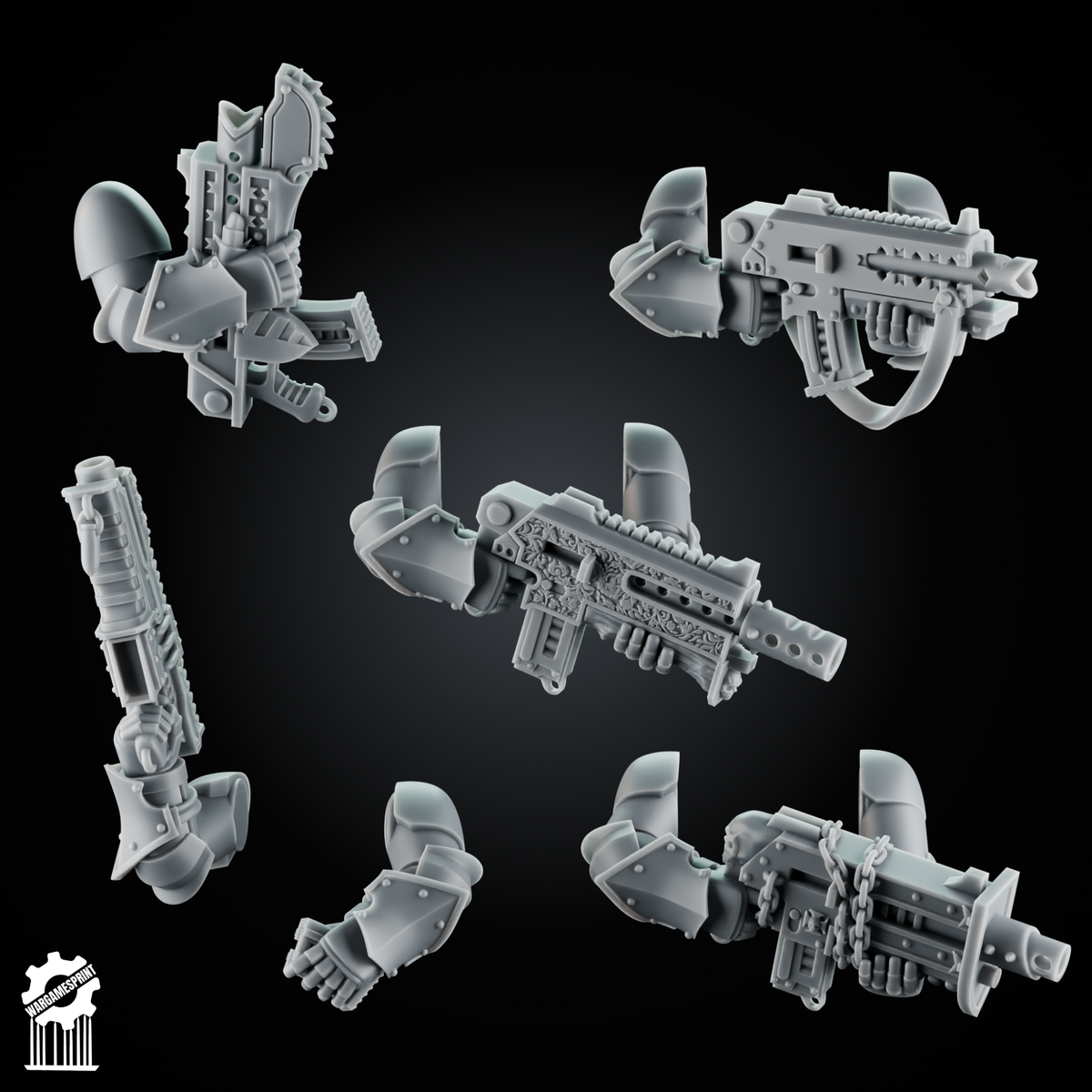 SET 2 - Crusader blaster with arms – Gothic Sci-Fi Bits - resin bit - Sharkass