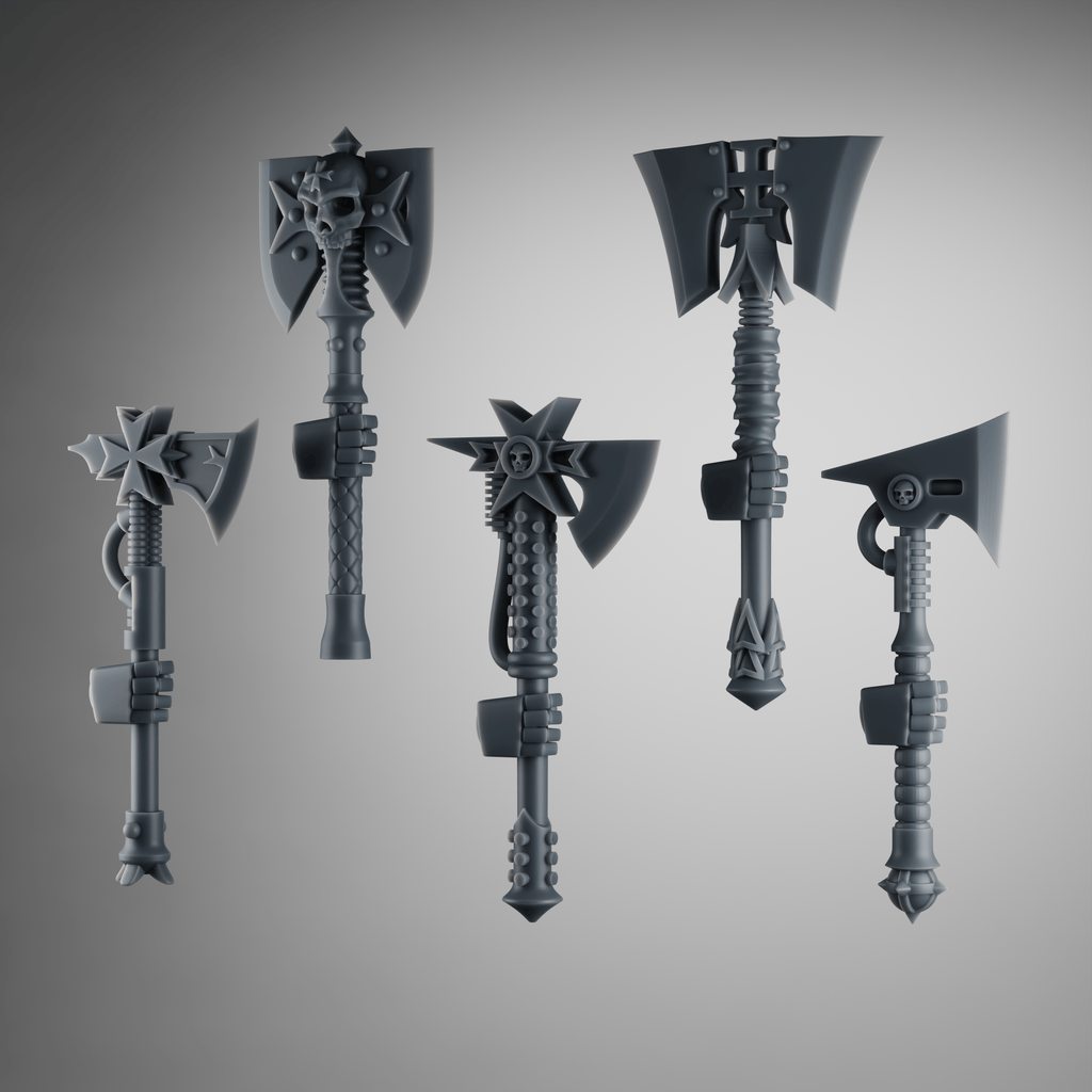 SET2 - 5 Crusader Axes – Gothic Melee Weapons for Black Crusade Knights – 32mm Kitbash Bits - Left Without arms - resin bit