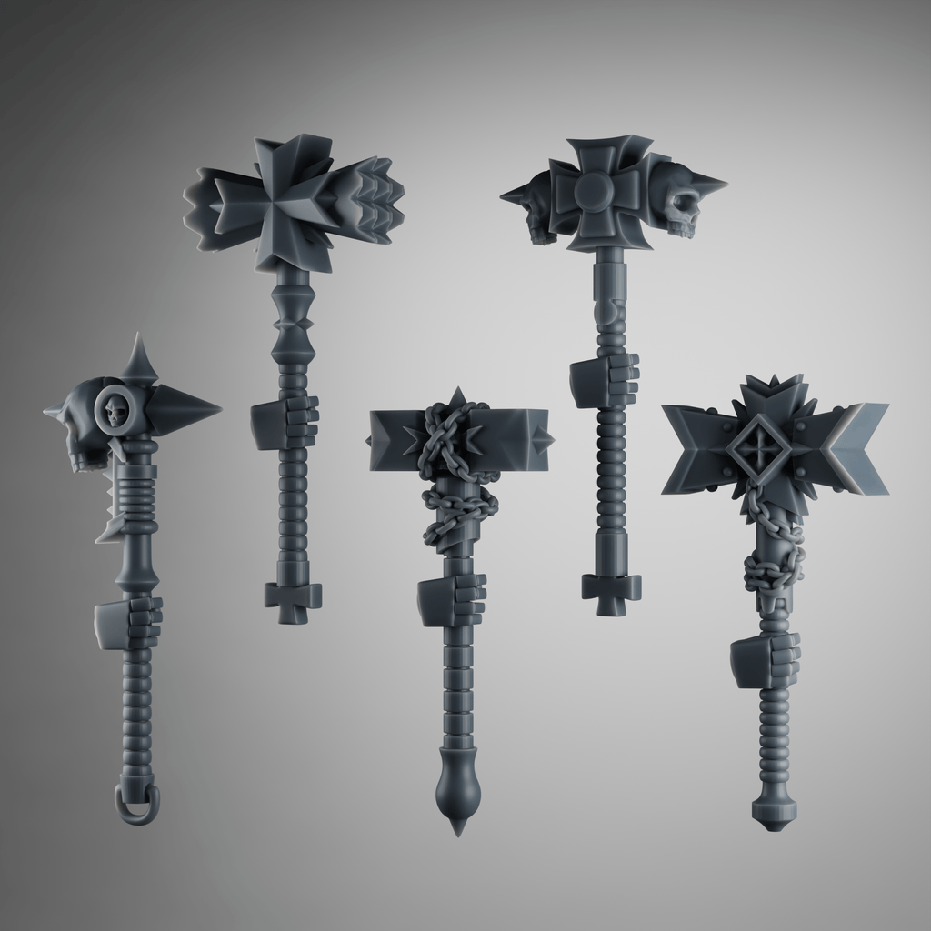 SET2 - Crusader Power Hammers – Gothic Melee Weapons for Black Crusade Knights – 32mm Kitbash Bits (x5) - Left Without arms