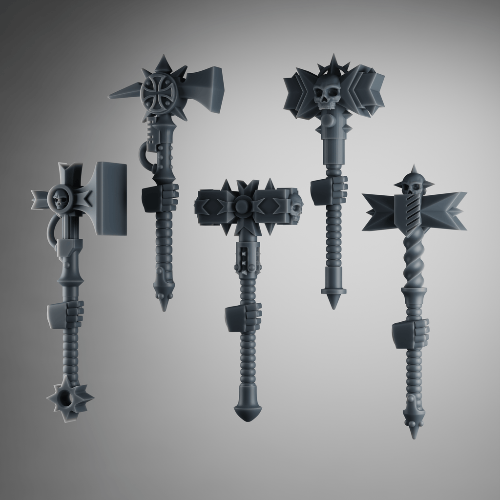 SET3 - Crusader Power Hammers – Gothic Melee Weapons for Black Crusade Knights – 32mm Kitbash Bits (x5) - Left Without arms