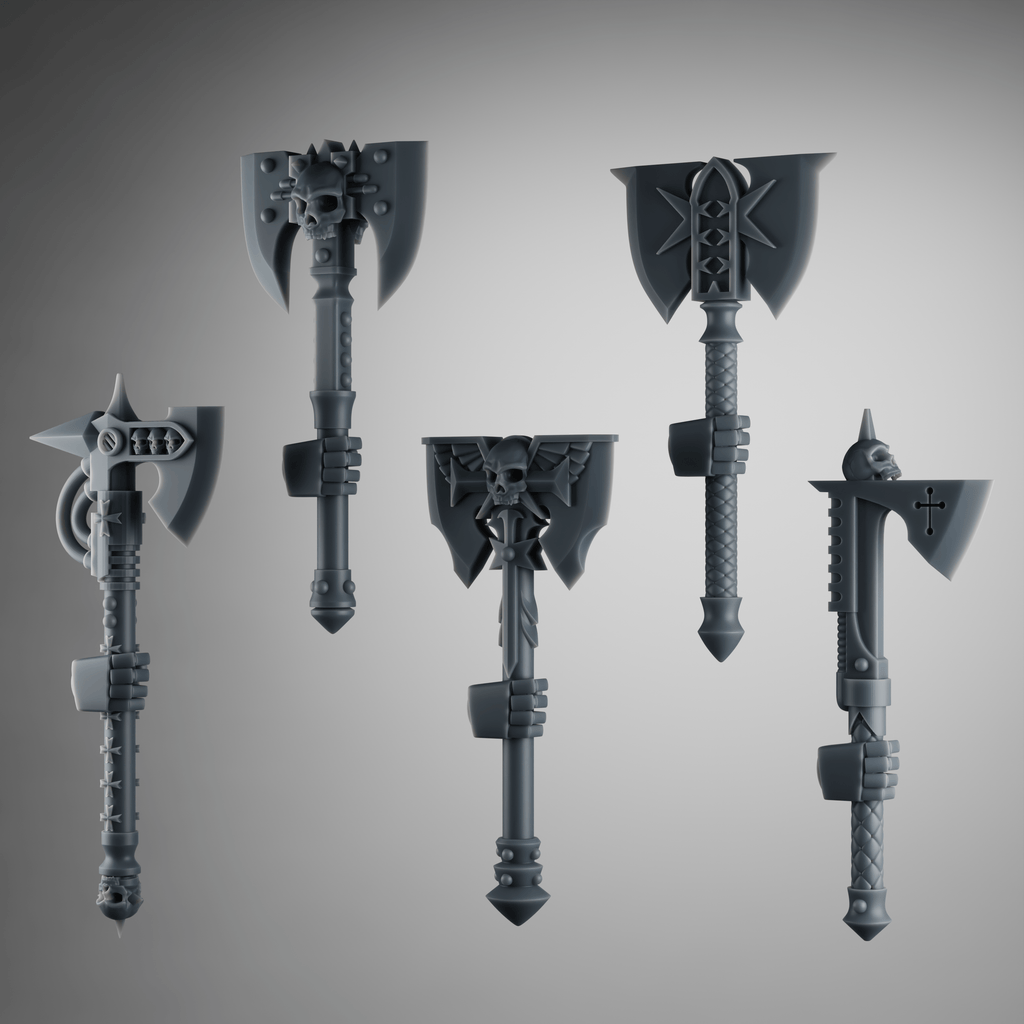 SET3 - 5 Crusader Axes – Gothic Melee Weapons for Black Crusade Knights – 32mm Kitbash Bits - Left Without arms - resin bit