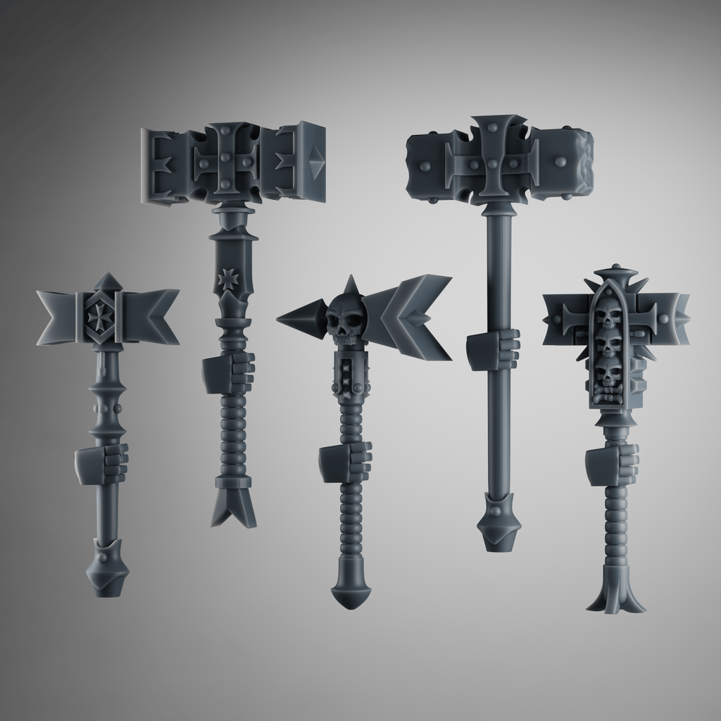 SET4 - Crusader Power Hammers – Gothic Melee Weapons for Black Crusade Knights – 32mm Kitbash Bits (x5) - Left Without arms