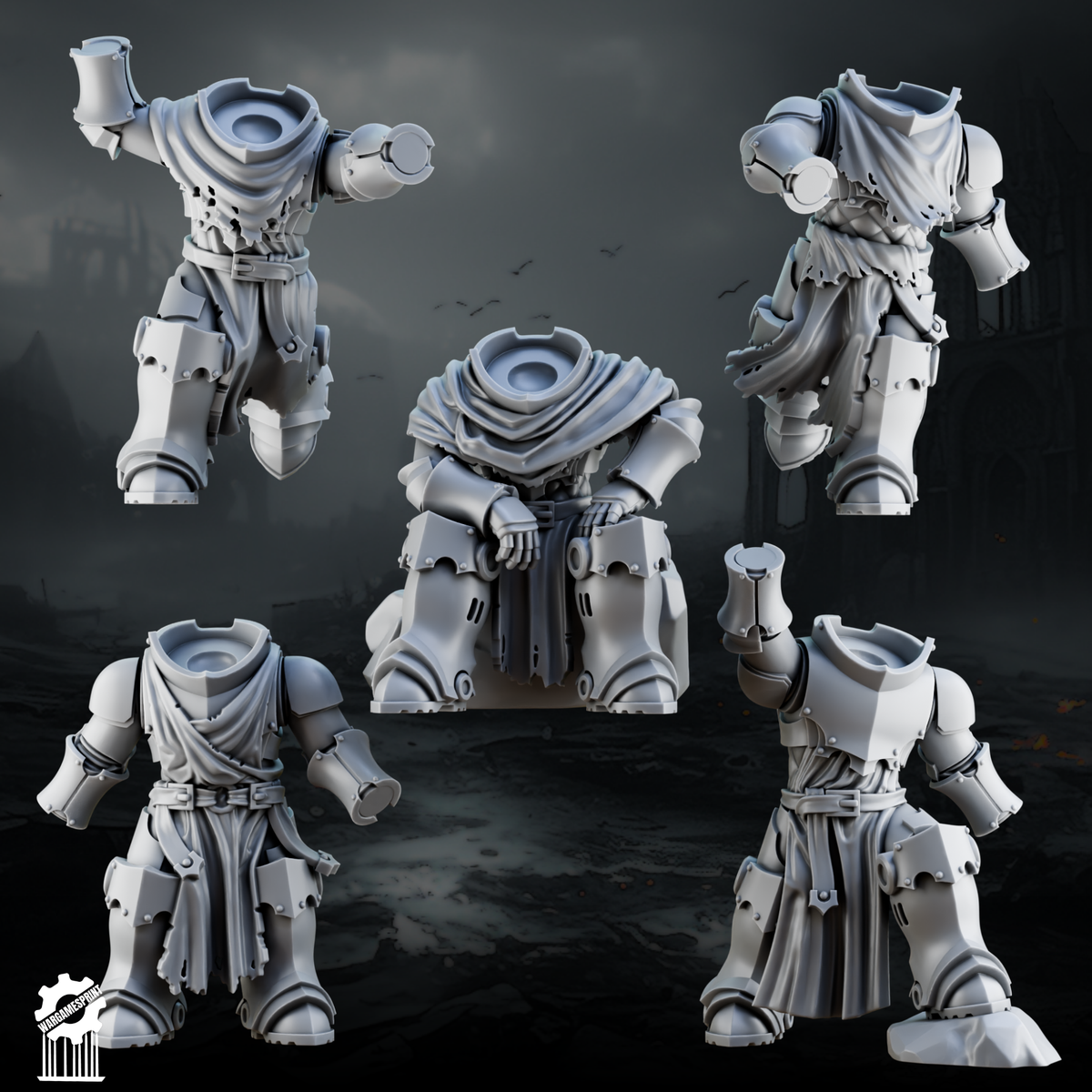 Shadowguard Bodies Set 2 STL – 5 sci-fi knight bodies with arm variations, 32mm