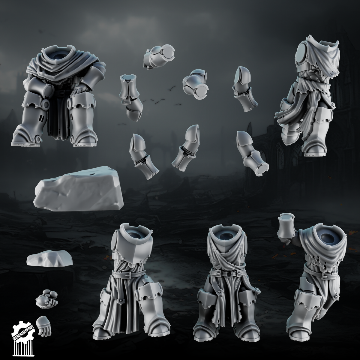 Shadowguard Bodies Set 2 STL – all parts: 5 bodies, arms, hands and rocks