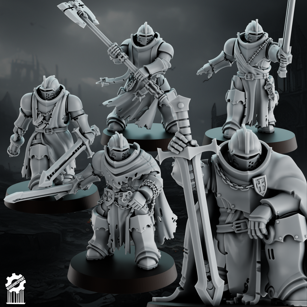 Shadowguards Crusader Infantry – Sword Squad (5 Miniatures) - resin bit - Sharkass