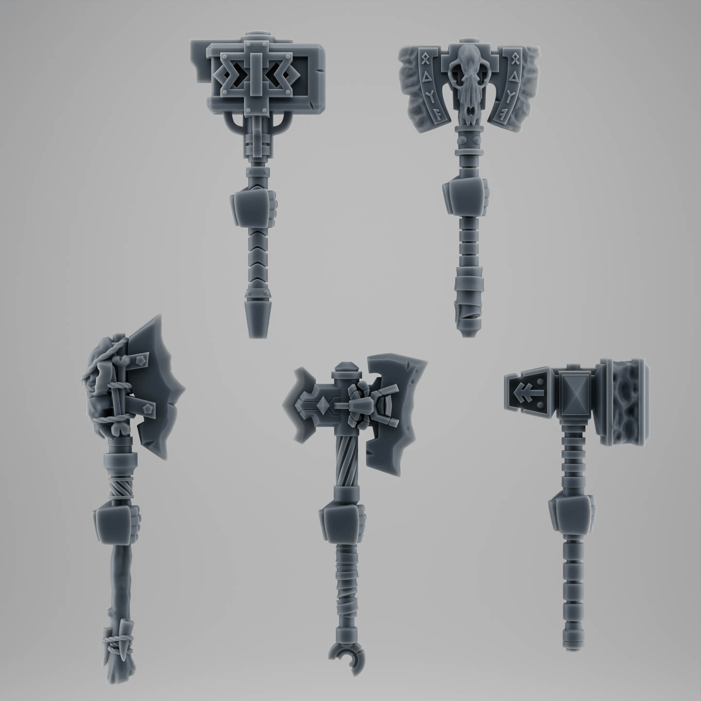 SET 5 - 5 Viking Axes for Kitbash – Grimdark Custom Bits for Wolf Warriors – 32mm Scale Wargame
