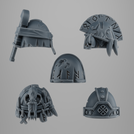 SET 2 - 5 Viking Wolf Shoulder Pads – Fur-Covered Kitbash Bits – Grimdark Accessories – 32mm