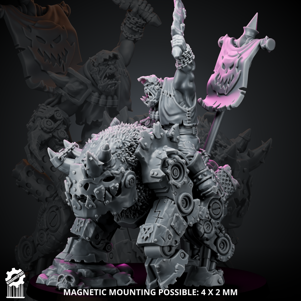 ZOGGY on MAWZ – Greenskin Warlord on Mechanical Mount [Supported] – 32mm - resin bit - Sharkass