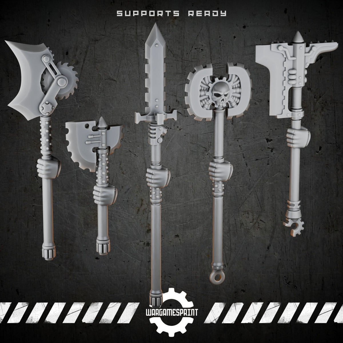 Bionic Legions Cybernetic Axes & Spear – 5 melee weapons – render 1 STL