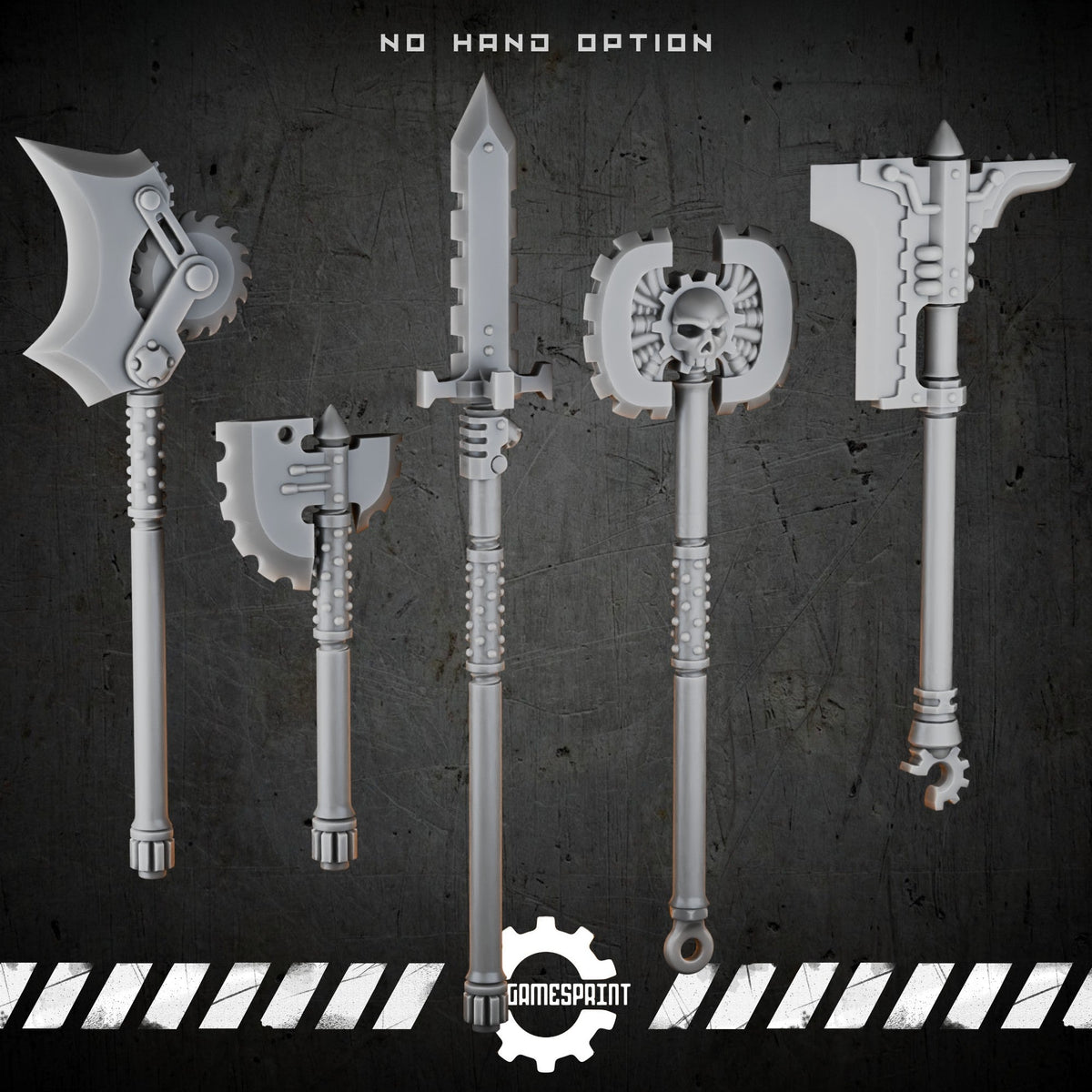 Bionic Legions Cybernetic Axes & Spear – render 2 STL