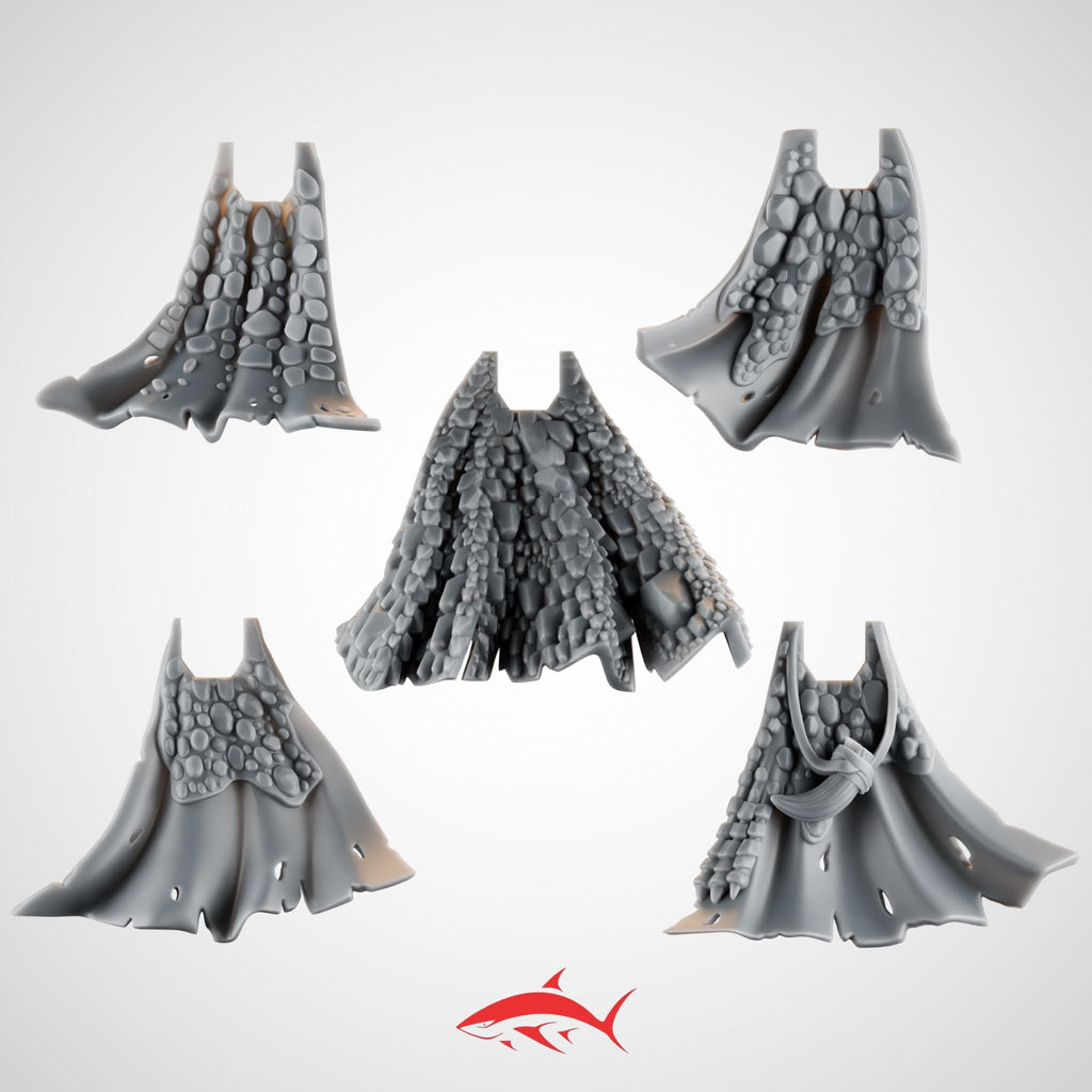 Set 2 – 5 Emberforge Cloaks for Fire Lizard – Dragon-Scale, Stone-Plate & Charred-Edge Capes - resin bit - Sharkass