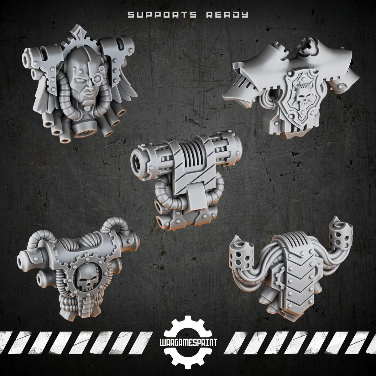 Bionic Legions Armoured Backpacks Set 1 – 5 industrial power packs – render 1 STL