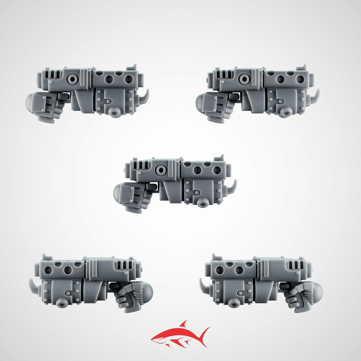 Set 2 – 5 Flamethrowers for Heavy Guard – Compact Incinerators with Armored Fuel Lines - Left - resin bit - Sharkass