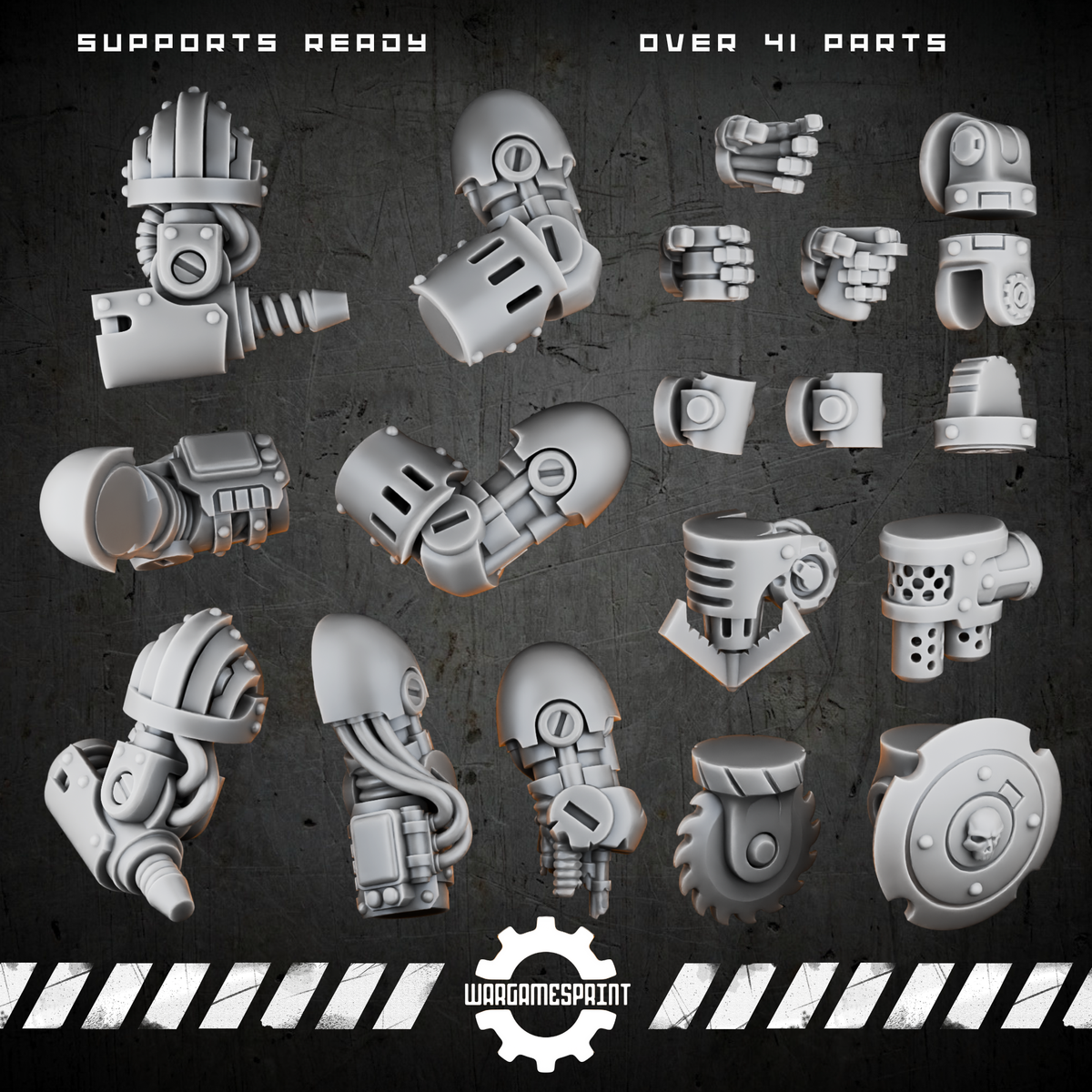 Bionic Legions Modular Arm & Hand System – 41 parts, 7 weapon modules – render 1 STL