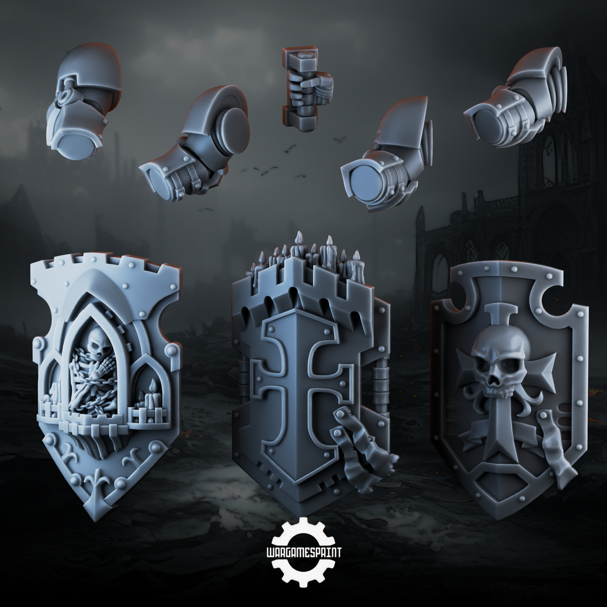 Black Crusader Heavy Guard Shields Set 1 STL render