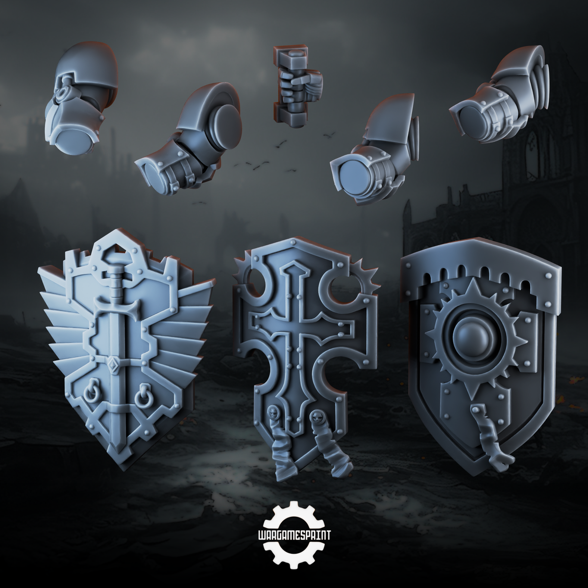 Black Crusader Heavy Guard Shields Set 2 STL render