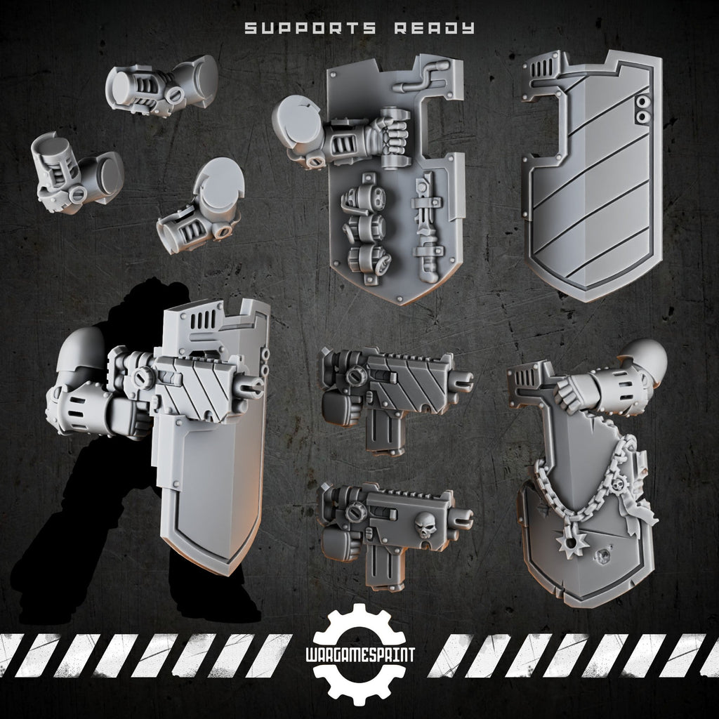 Bionic Legions Breacher Shields Set – 14-piece boarding shield & arms – render 1 STL