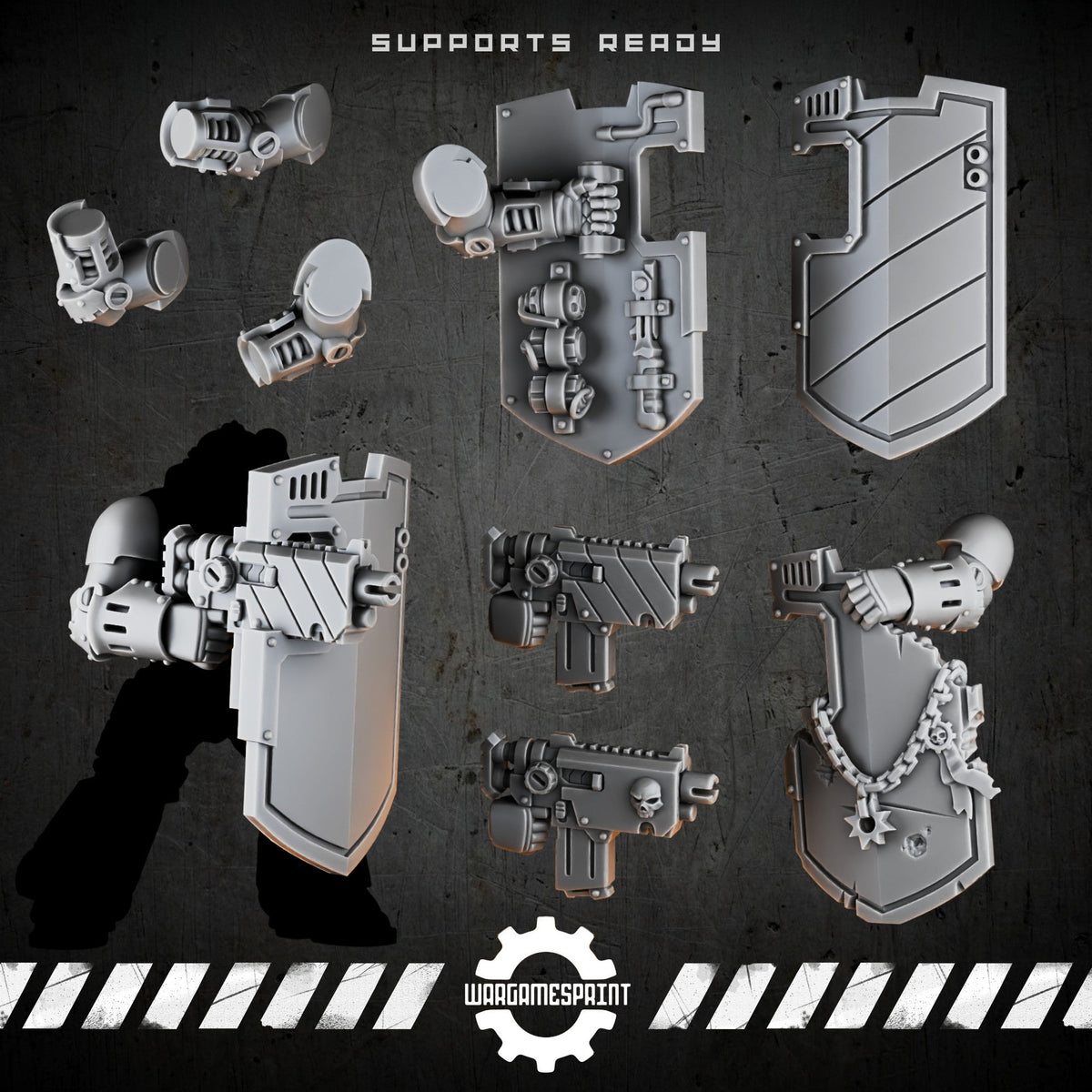 Bionic Legions Breacher Shields Set – 14-piece boarding shield & arms – render 1 STL