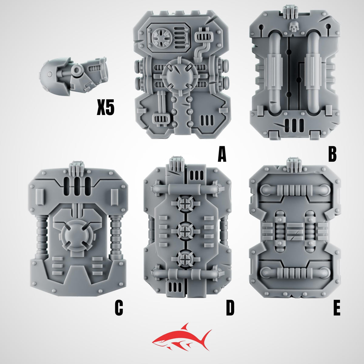 Set 1 - 5 Heavy Guard Assault Shields Placed on Ground - Left A - resin bit - Sharkass
