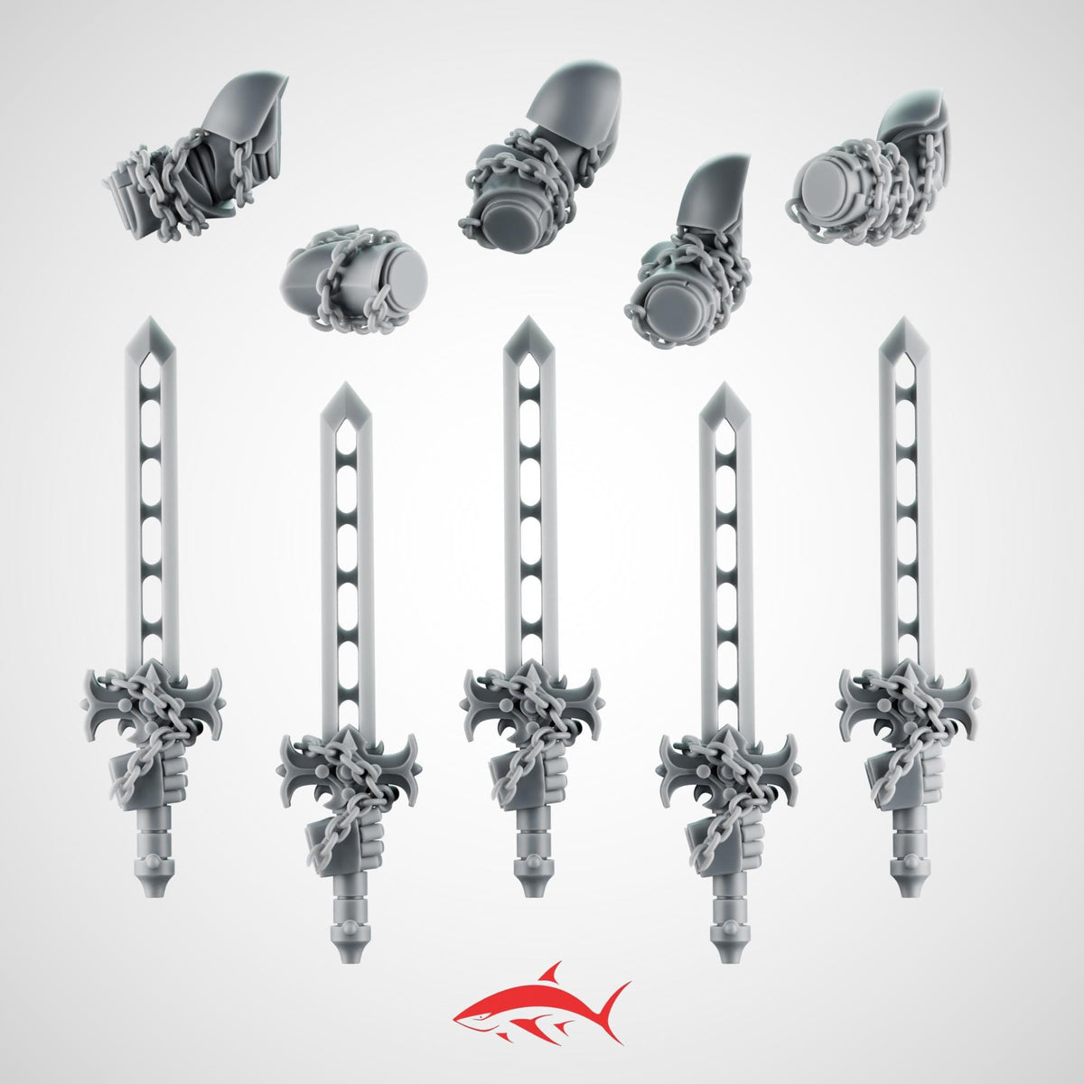 Set 3 - 5 Black Crusader Chain Swords – Knightly Power Blades with Chains to Arm - Left - resin bit - Sharkass