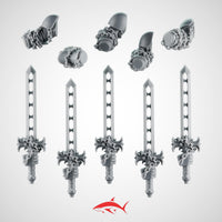 Set 3 - 5 Black Crusader Chain Swords – Knightly Power Blades with Chains to Arm - Left - resin bit - Sharkass
