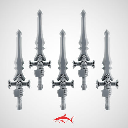 Set 1 - 5 Black Crusader Swords – Knightly Power Blades – Ultra HD 14K