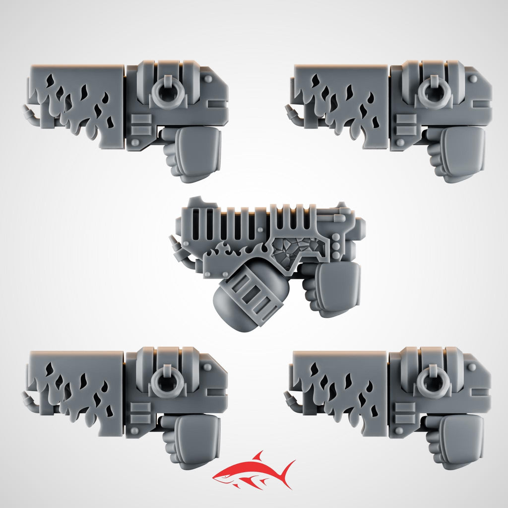 Set 3 – 5 Ember Forge Weapon For Fire Lizard – Scorched Motifs & Fuel Tanks - Left - resin bit - Sharkass