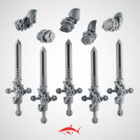 Set 6 - 5 Black Crusader Chain Swords – Knightly Power Blades with Chains to Arm - Left - resin bit - Sharkass