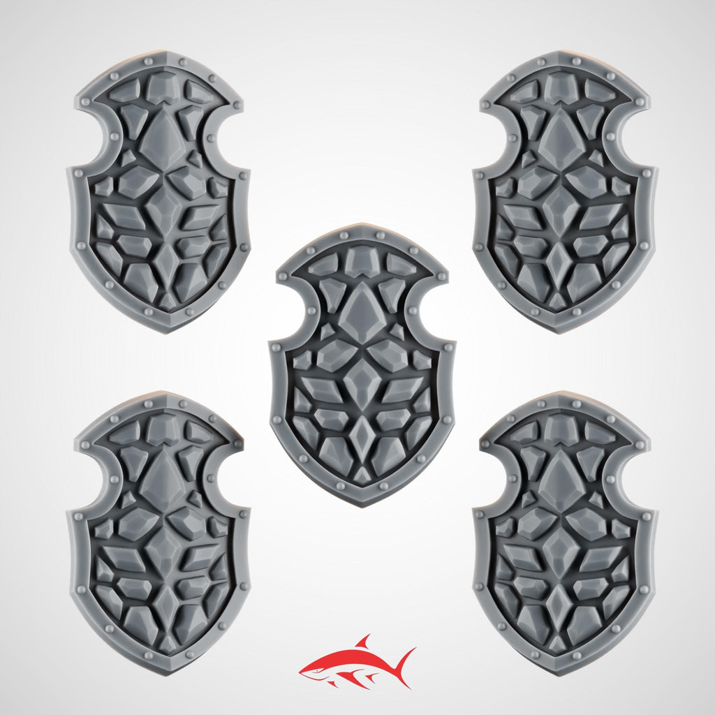 Set 1 - 5 Terminator Shields Ember Forge for Fire Lizard - Stone-Scale Facets & Riveted Frames - Left - resin bit - Sharkass