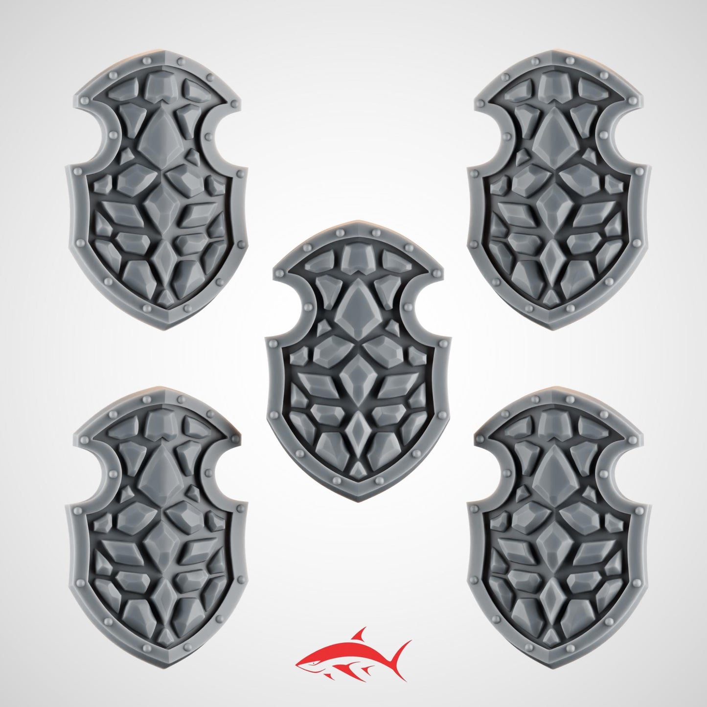 Set 1 - 5 Terminator Shields Ember Forge for Fire Lizard - Stone-Scale Facets & Riveted Frames