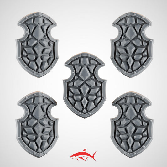 Set 1 - 5 Terminator Shields Ember Forge for Fire Lizard - Stone-Scale Facets & Riveted Frames