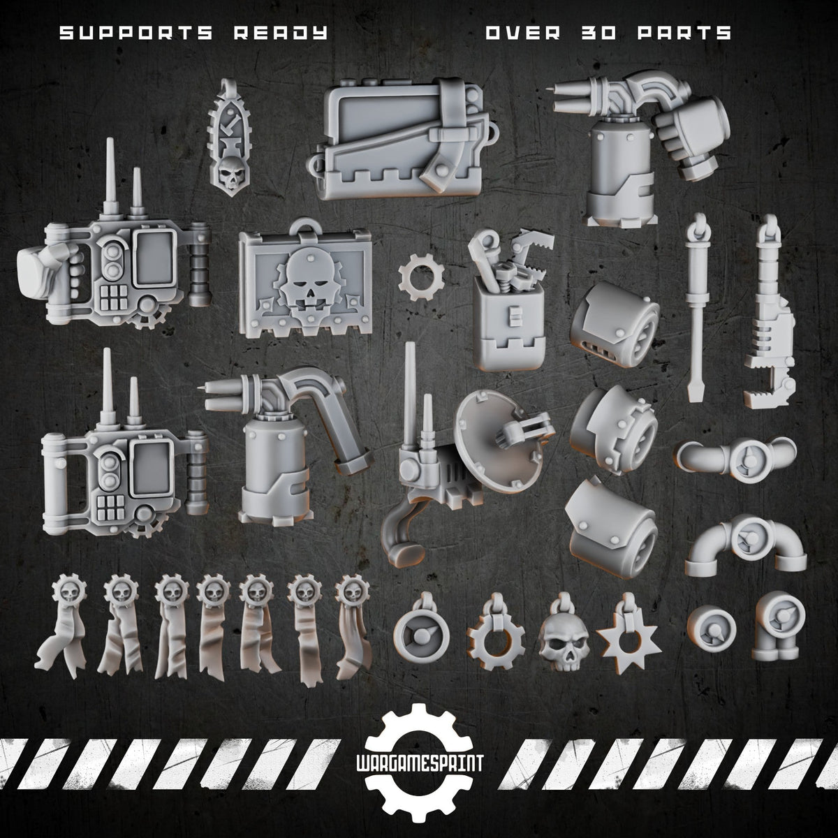 Bionic Legions Industrial Greebles Pack – 30 tech bits, tools & backpack modules – render 1 STL