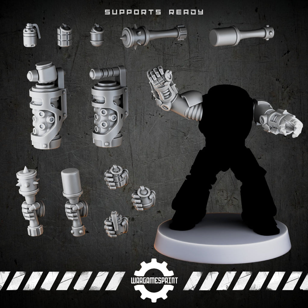 Bionic Legions Grenade & Frag Charge Set – 6 grenades + throwing arms – render 1 STL