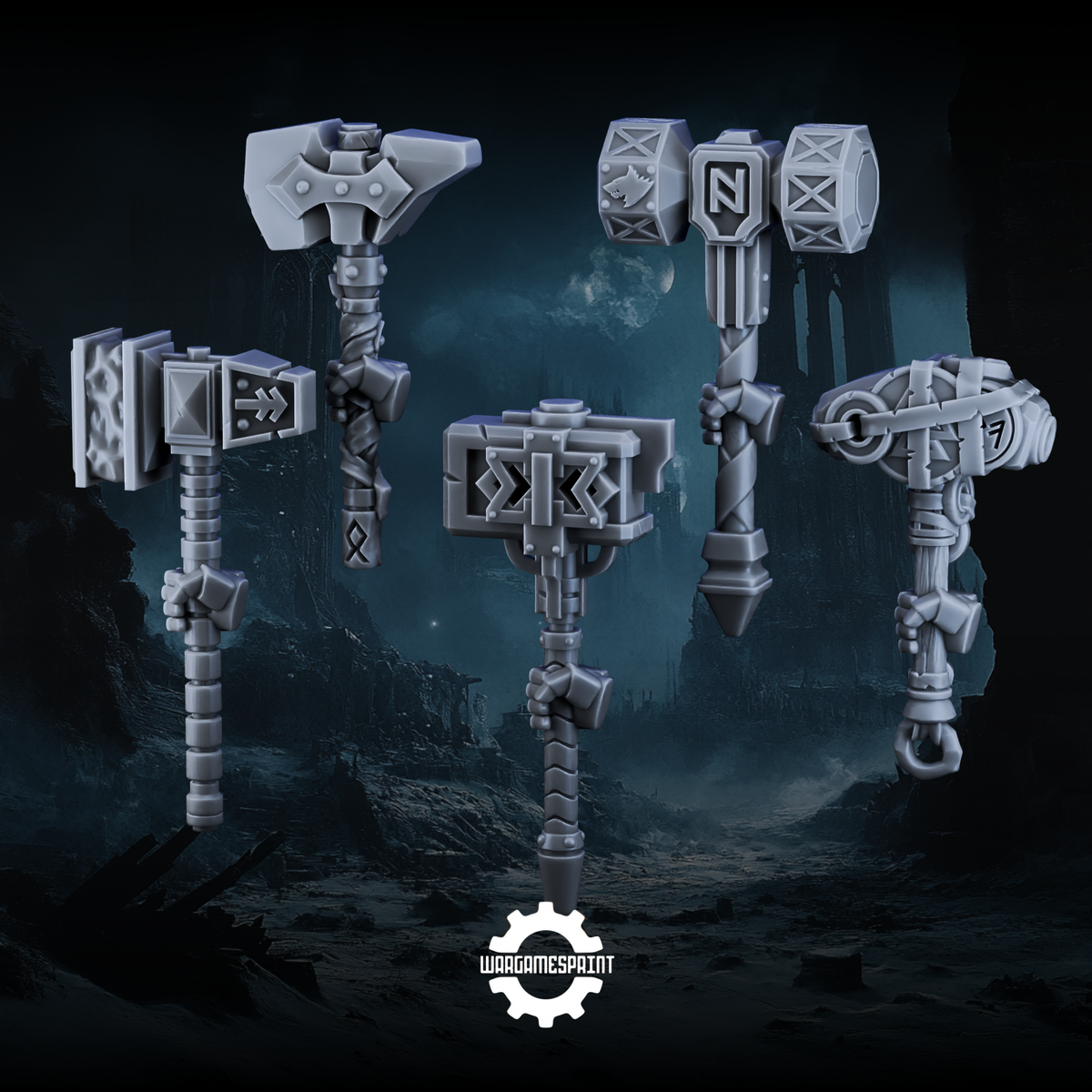 Space Viking War Hammers Set 2 STL close-up