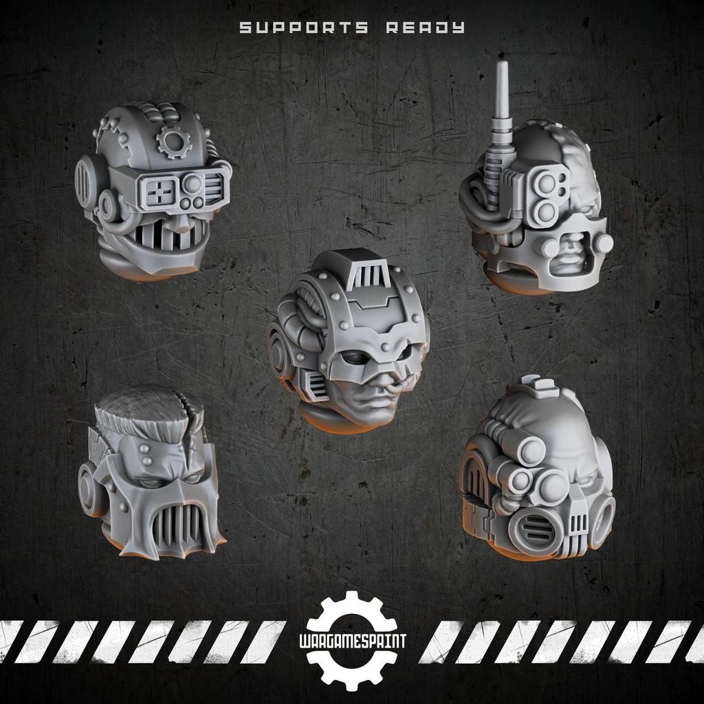 Bionic Legions Bare Heads Set 1 – 5 cybernetic heads – render 1 STL
