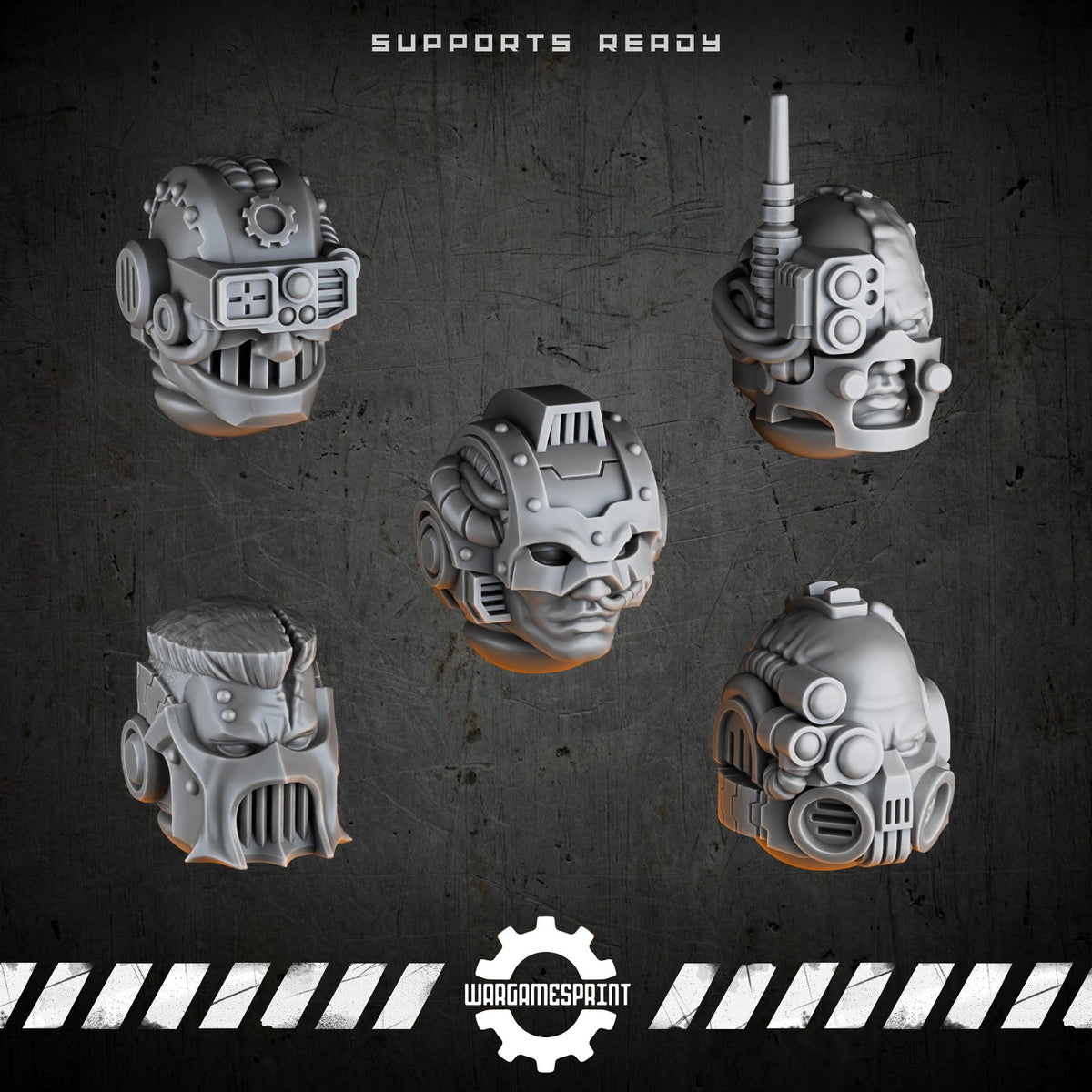 Bionic Legions Bare Heads Set 1 – 5 cybernetic heads – render 1 STL