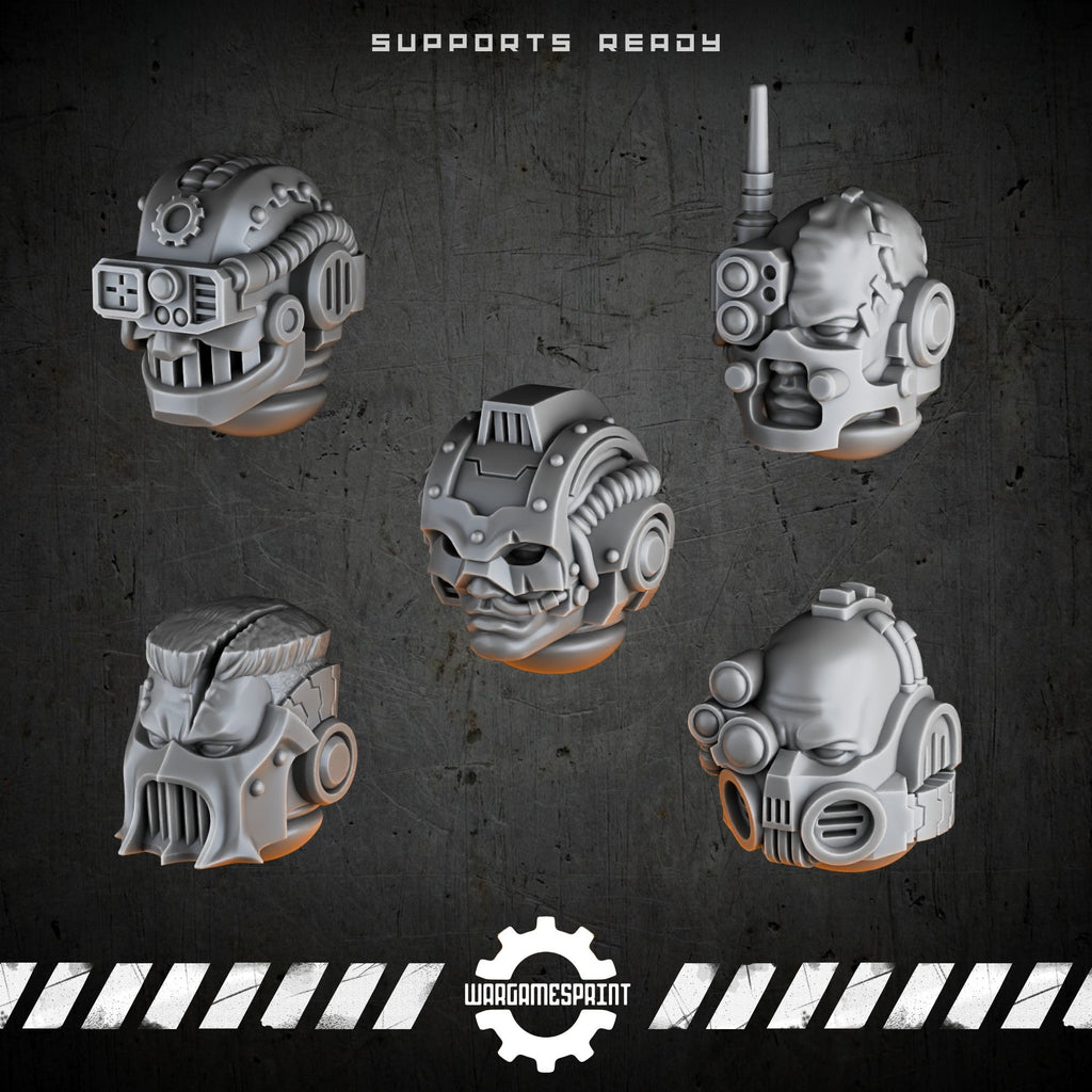 Bionic Legions Bare Heads Set 1 – 5 cybernetic heads – render 2 STL