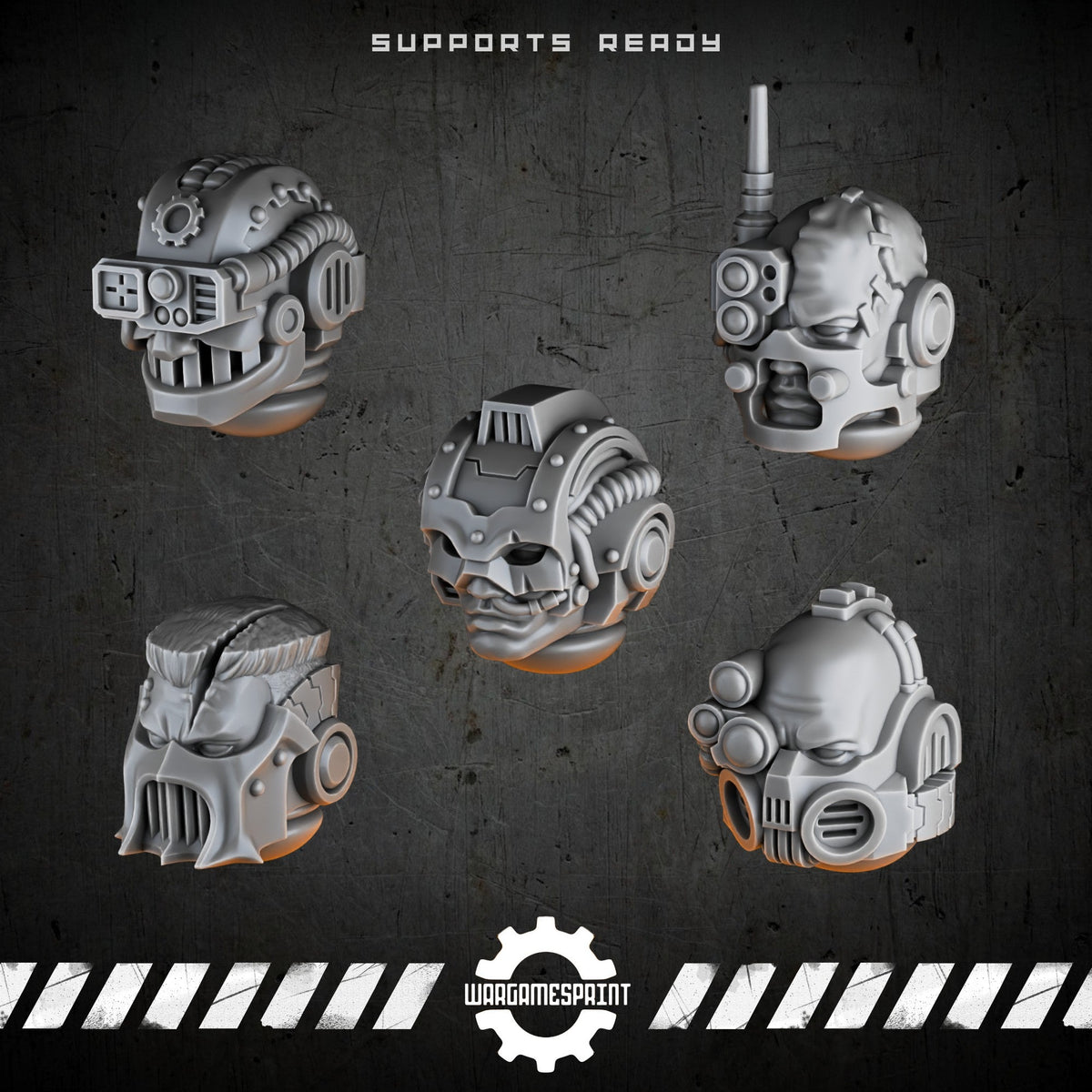 Bionic Legions Bare Heads Set 1 – 5 cybernetic heads – render 2 STL