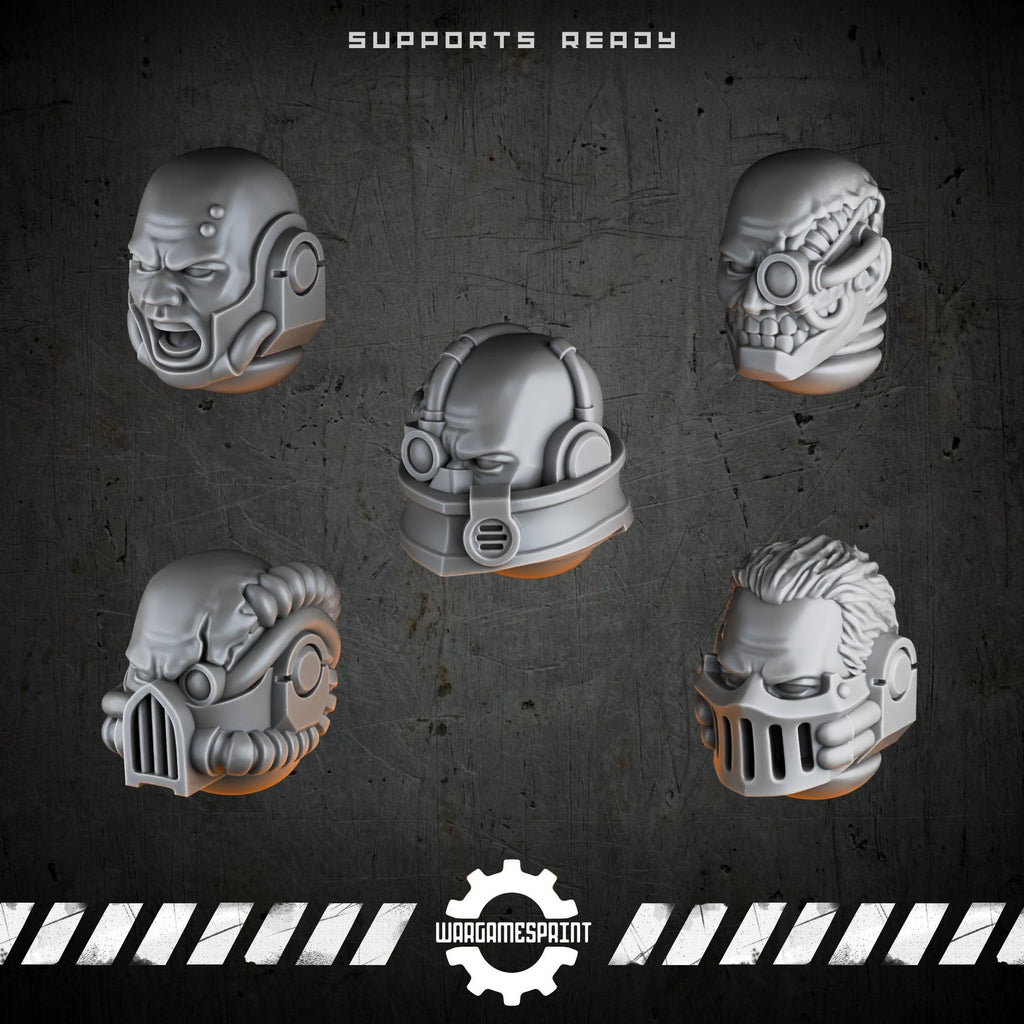 Bionic Legions Bare Heads Set 2 – 5 cybernetic heads – render 1 STL