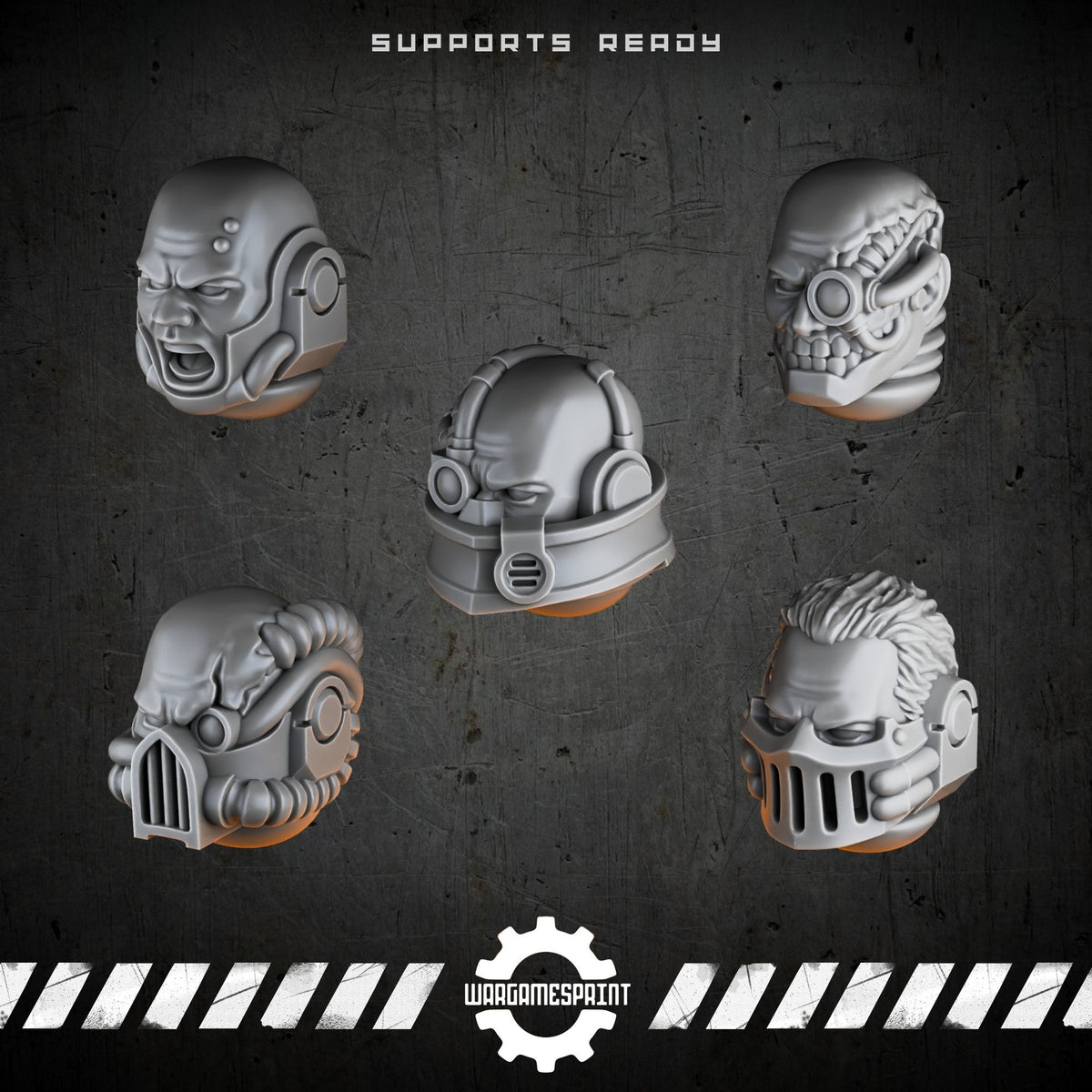 Bionic Legions Bare Heads Set 2 – 5 cybernetic heads – render 1 STL