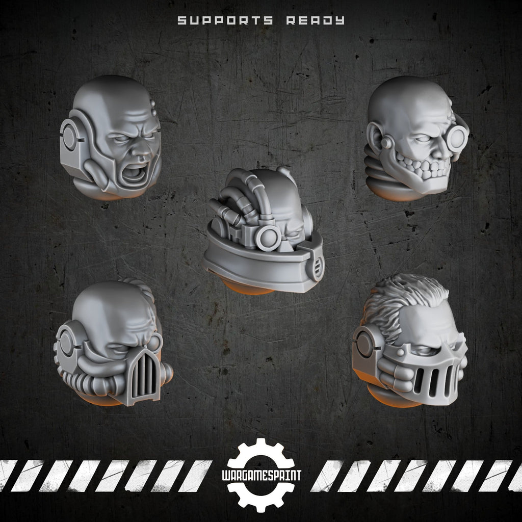 Bionic Legions Bare Heads Set 2 – 5 cybernetic heads – render 2 STL