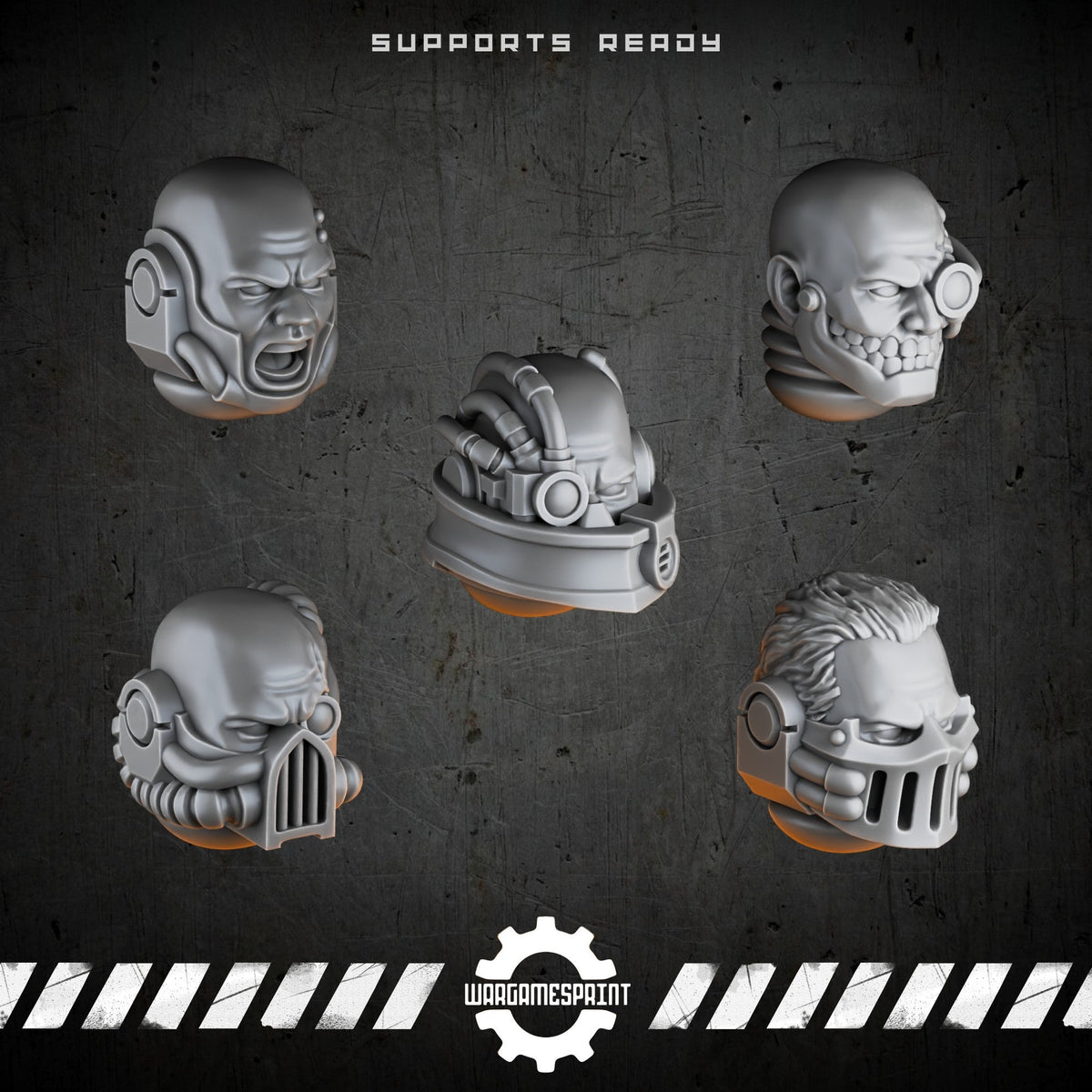 Bionic Legions Bare Heads Set 2 – 5 cybernetic heads – render 2 STL