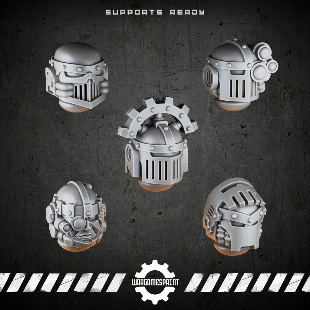 Bionic Legions Battle Helmets Set 1 – 5 industrial sci-fi helmets – render 1 STL