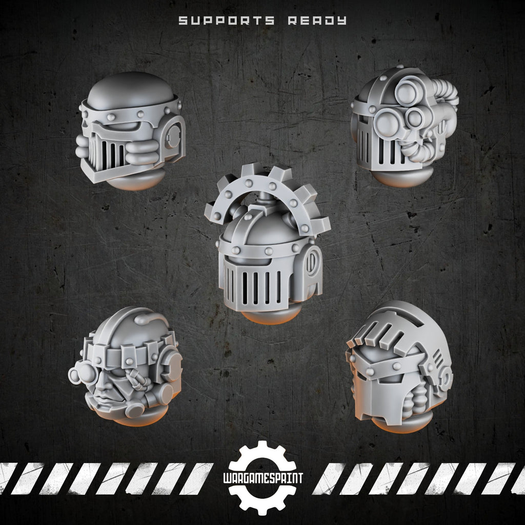 Bionic Legions Battle Helmets Set 1 – 5 industrial sci-fi helmets – render 2 STL