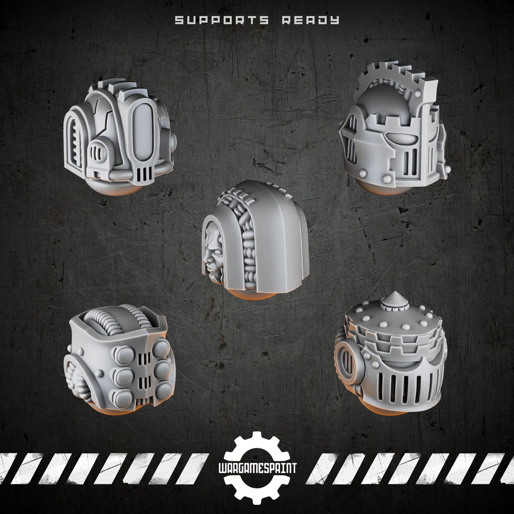 Bionic Legions Battle Helmets Set 2 – 5 industrial sci-fi helmets – render 1 STL