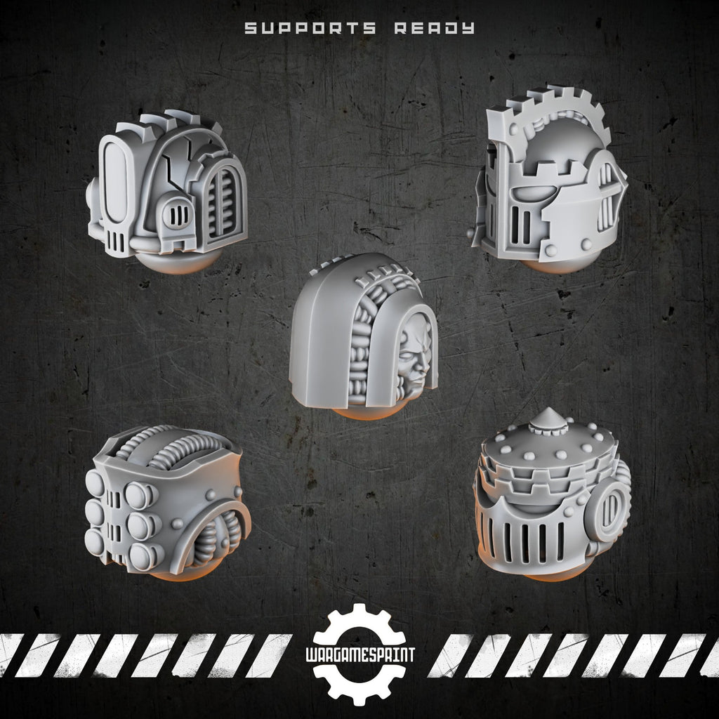 Bionic Legions Battle Helmets Set 2 – 5 industrial sci-fi helmets – render 2 STL