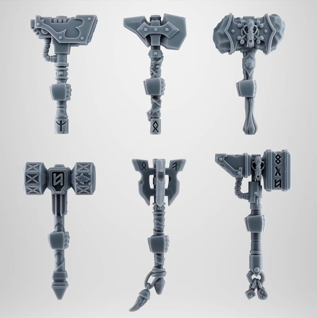SET 2 - 5 Viking Rune Hammers – Wolf Fang-Inspired Weapons for Kitbash – Grimdark Bits – 32mm - Left Without arms - resin
